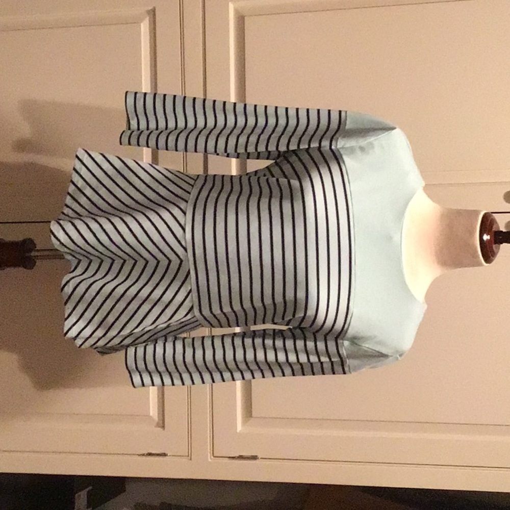 TALBOTS BLUE SANIBEL STRIPE PONTE PEPLUM TOP